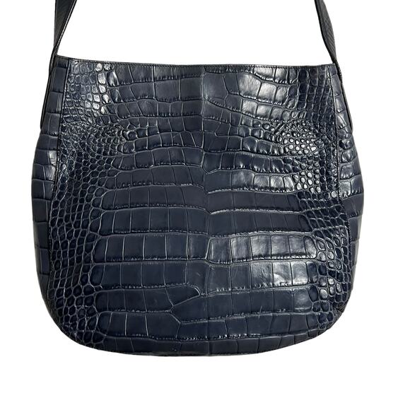 Vince Dark Blue Crocodile Leather Embossed Calf Skin Crossbody Bag Purse - Picture 8 of 9